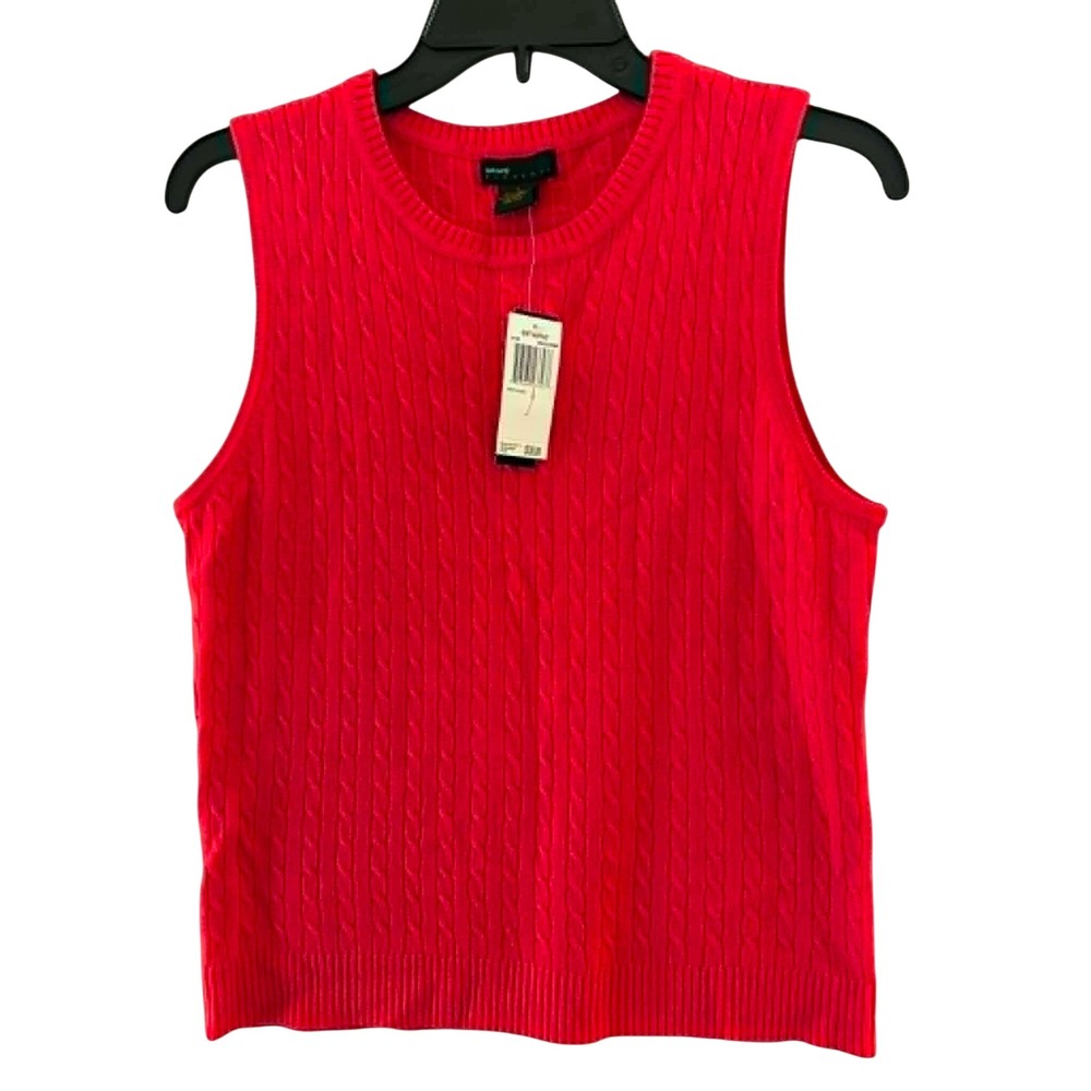 Grace Elements Sweater Vest Womens Large Red NWT Cable Knit Soft Acrylic Baked